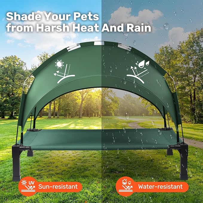 Heeyoo Elevated Dog Bed with Removable Canopy, Portable Dog Cot with Sun - Image 2