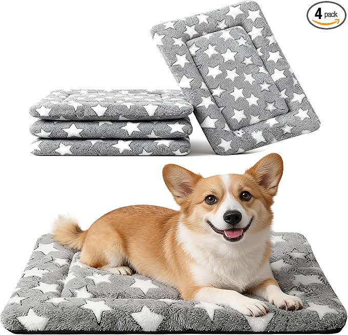 Dog Crate Mat, 4 Piece Reversible Pet Bed, Machine Washable, Small Dogs & Cats by FogkissComfyPawsHome