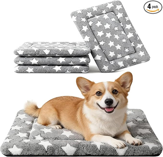 Dog Crate Mat, 4 Piece Reversible Pet Bed, Machine Washable, Small Dogs & Cats by FogkissComfyPawsHome