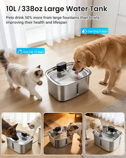 Smart Pet Water Fountain, 10L/338Oz Stainless Steel Cat Water Fountain - Image 4