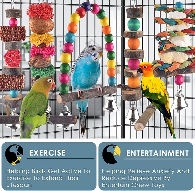 Bissap Bird Chew Toys, 7 Packs Parakeet Natural Wood Toys Parrot Hanging Cage - Image 3