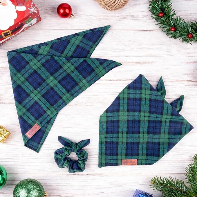 Christmas Dog Bandana & Matching Scrunchie Set – Plaid Scarf Kerchief - Image 4