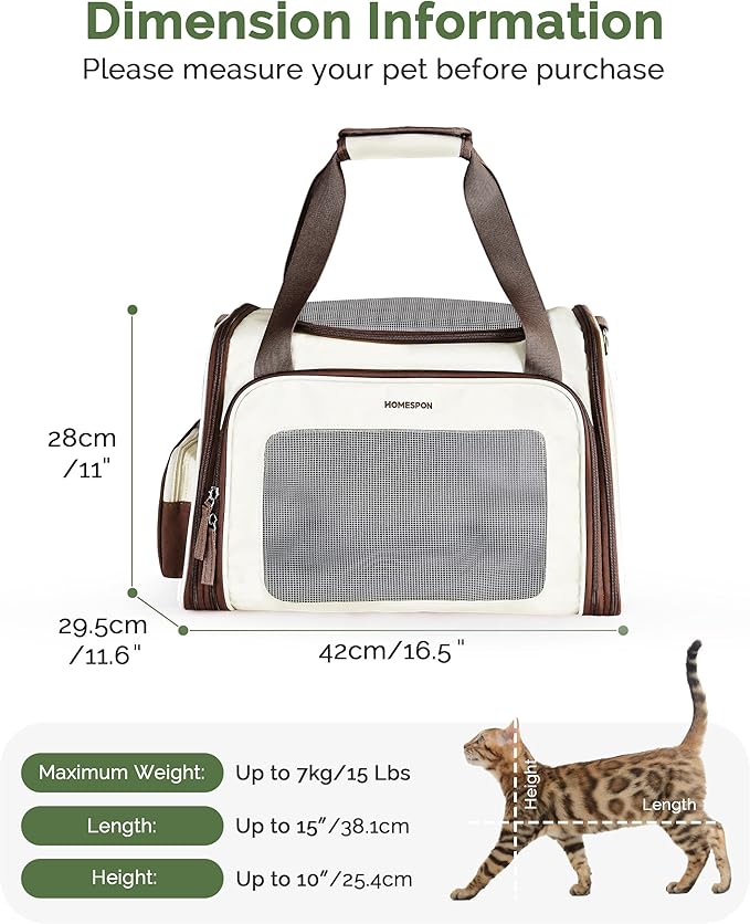 Homespon Soft-Sided Cat Carrier Dog Carrier, 34.5L Airline Approved Pet Carrier - Image 2