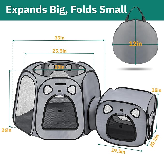 Cat Playpen with Separate Litter Box Area, Large Foldable Waterproof Cat Tent - Image 3
