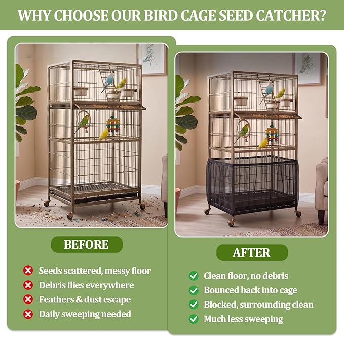 Bird Cage Cover, Bird Cage Seed Catcher, Durable Airy Nylon Mesh Net, - Image 4