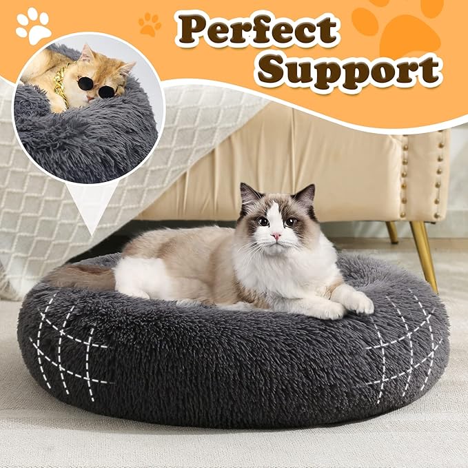 JOLLYVOGUE Dog Bed, Calming Anti-Anxiety Large Dog Bed, Fluffy Donut Cushion - Image 2