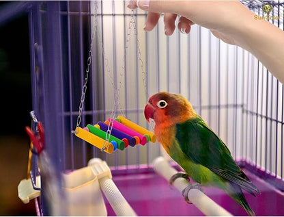 SunGrow Parrot Cage Hammock Swing, Colorful Wooden Swing - Image 4