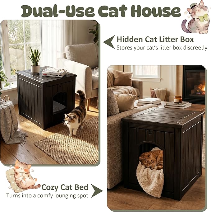 Cat Litter Box Enclosure, Openable Front Door, Raised Floor, Waterproof & - Image 3