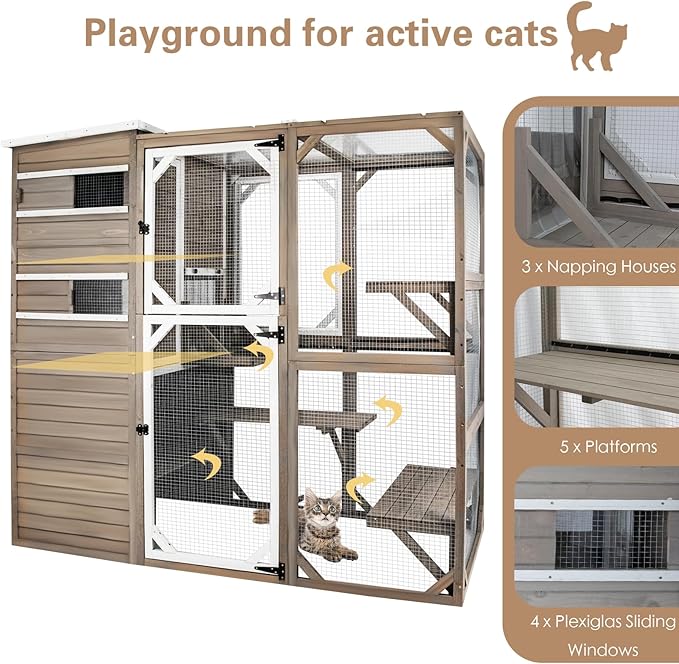 Ketive Catio Outdoor Cat Enclosure, Large Cat House Cat Cage Condo Indoor - Image 2