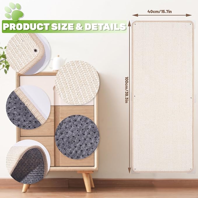 Natural Sisal Cat Scratcher Mat, Wall Scratcher Carpet, Cat Climbing Wall - Image 2