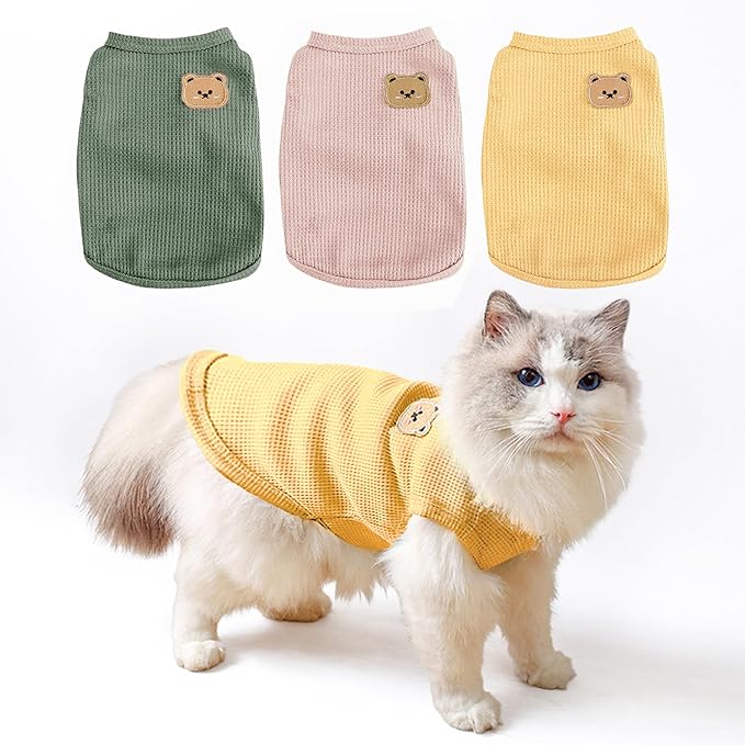 Waffle Knit Cat & Dog T Shirt for Small Dogs, Stretchable Puppy Shirt for by Maqilo