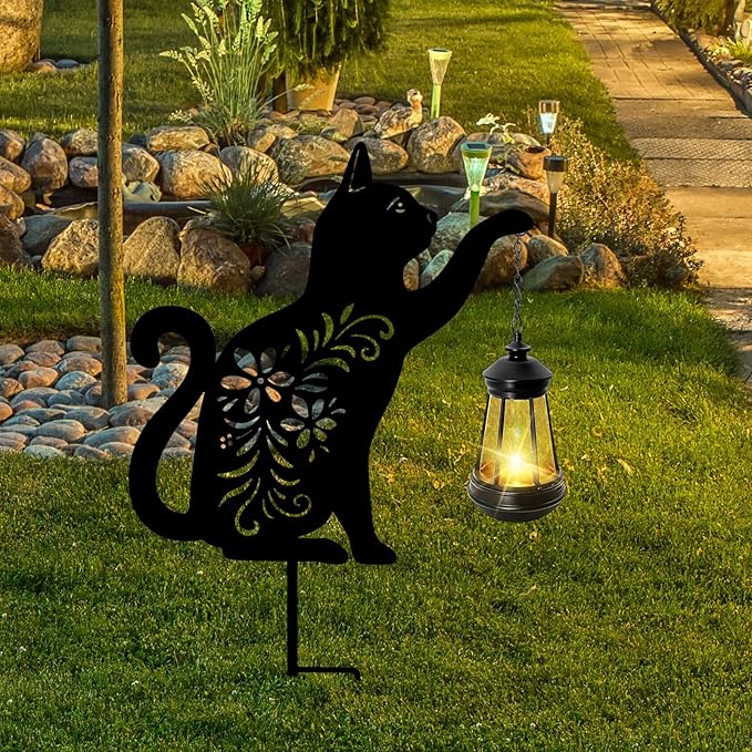 Bshine Cat Solar Light Outdoor Garden Decoration, Waterproof Metal Stake Black - Image 5