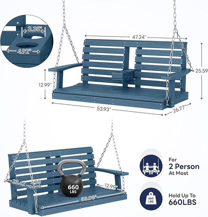 KINGYES Outdoor Hanging Porch Swing Set of 4, 2 Seat Patio Swing Recliner - Image 3