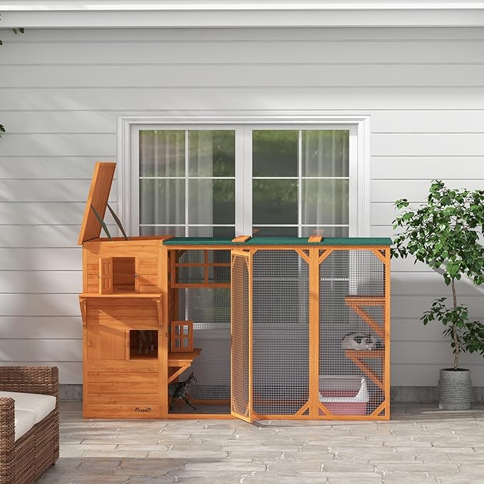 PawHut Catio Outdoor Cat Enclosure, Large Wood Kitten Cat House Enclosure - Image 6