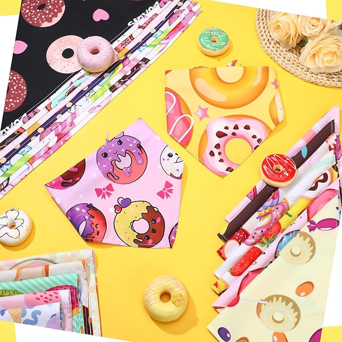 Huhumy 100 Pcs Donut Dog Bandanas Bulk Pet Bibs Colorful Triangle Scarf XL - Image 4
