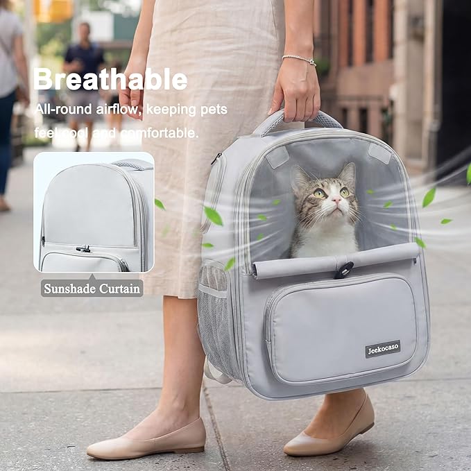 Cat Backpack Carrier Expandable, Breathable Mesh & Lockable Zippers & Shaded - Image 4