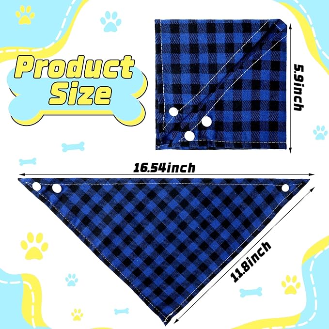 Honoson 6 Pieces Triangle Dog Bandana Dog Scarf Plaid Printing Adjustable Bibs - Image 3