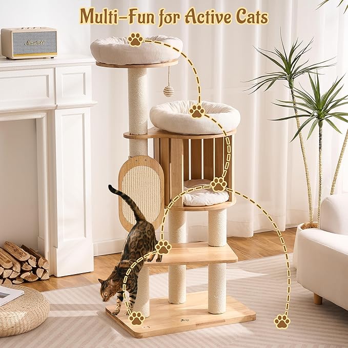 Modern Solid Wood Cat Tree for Indoor Cats Large Adult, 50in Tall Cat Tower - Image 8