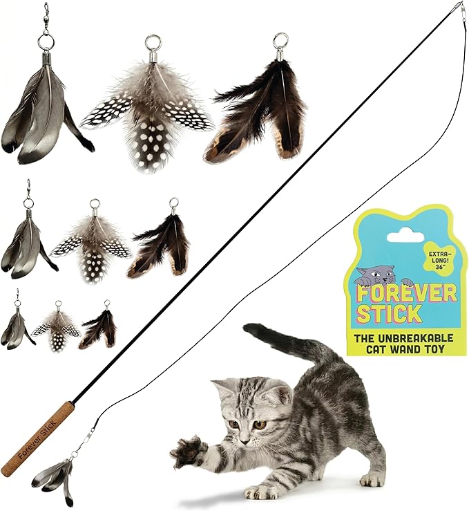 Forever Stick and 9 Cat Feather Toy Refills by Repounce