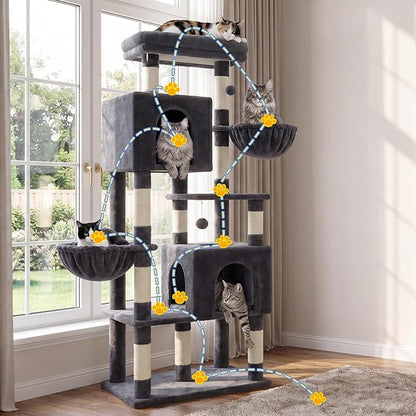 Heybly 68.1" Cat Tree with Oversized Top Platform & Wide Base, Heavy Duty Cat - Image 2