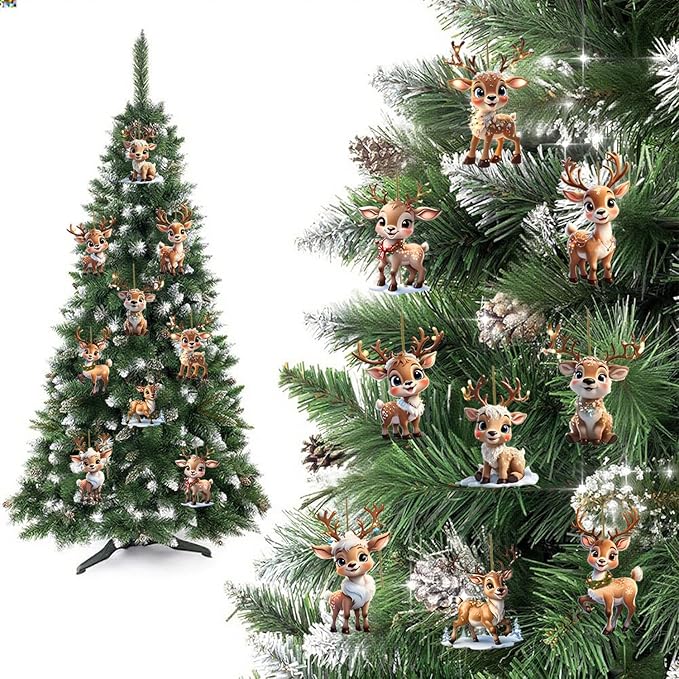 9 Pcs Christmas Ornaments Cute Reindeer Xmas Tree Decorations Acrylic Winter - Image 6