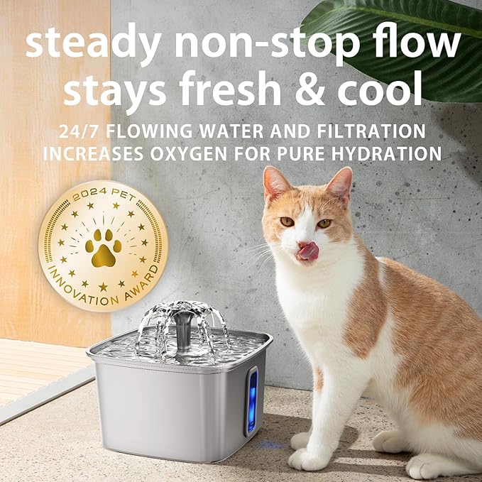 Veken Innovation Award Winner Stainless Steel Cat Water Fountain, 108oz/3.2L - Image 6