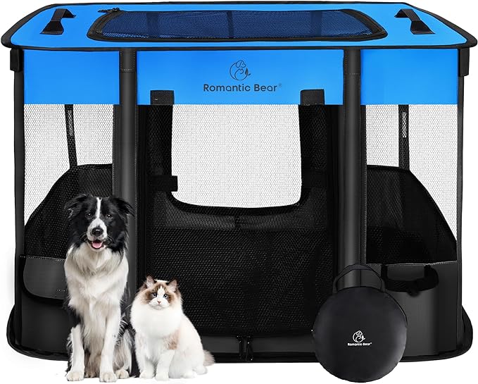40x32x24 Inches Dog Playpen, Pet Playpen, Foldable Puppy Cat Playpen, Portable by ROMANTIC+BEAR