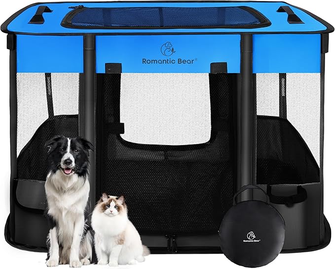 Dog Playpen, Pet Playpen, Foldable Puppy Cat Playpen, Portable Exercise Kennel by ROMANTIC+BEAR