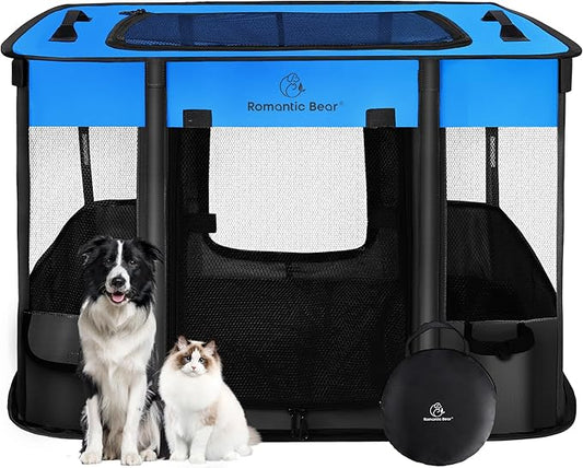 Dog Playpen, Pet Playpen, Foldable Puppy Cat Playpen, Portable Exercise Kennel by ROMANTIC+BEAR