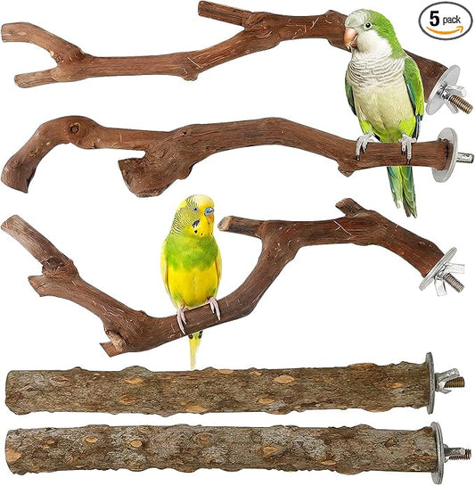 5PCS Bird Perch Stand Natural Wooden Parrot Stand Branch, 3 Grape Wood Perch by HOSUKKO