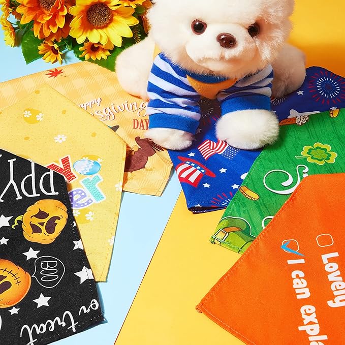 Weewooday 9 Pcs Holiday Dog Bandanas Seasonal Red White and Blue Bandanas - Image 4