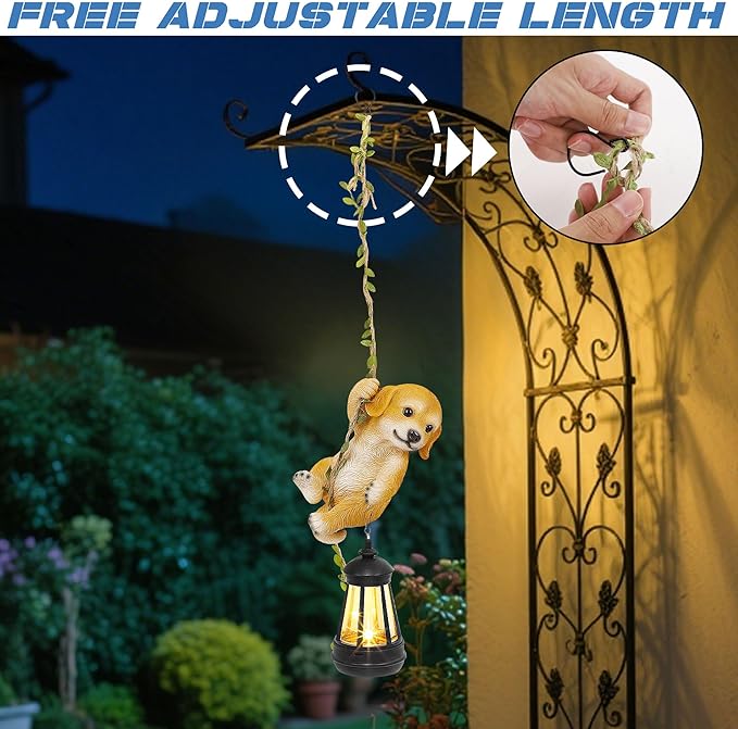 Solar Hanging Dog Statue, Outdoor Resin Golden Retriever Dog Figurine - Image 4