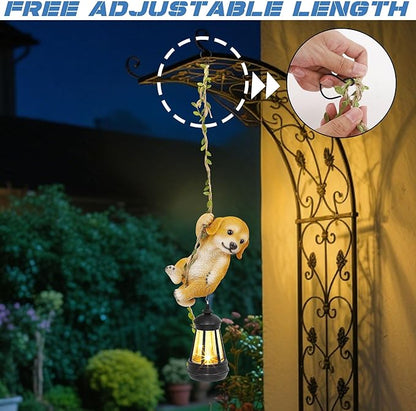 Solar Hanging Dog Statue, Outdoor Resin Golden Retriever Dog Figurine - Image 4