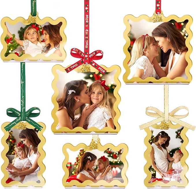 UNIQOOO 6Pcs Gold Wave Christmas Acrylic Picture Frame Ornaments, 3 Sizes by UNIQOOO