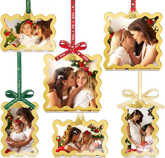 UNIQOOO 6Pcs Gold Wave Christmas Acrylic Picture Frame Ornaments, 3 Sizes by UNIQOOO