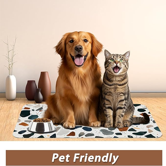 Terrazzo Stone Colorful Dog Cat Food Mat, Absorbent Pet Feeding Mat - Image 6