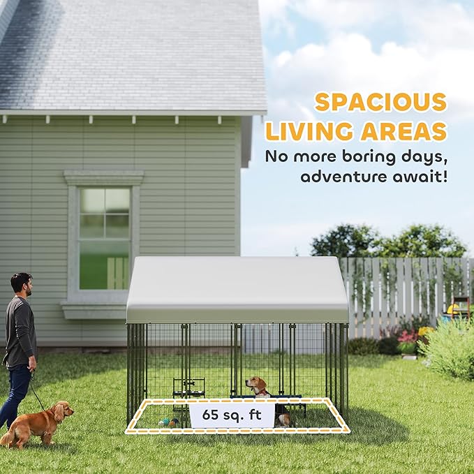 PawHut Outdoor Dog Kennel with Roof, UV-Resistant & Waterproof Cover, - Image 3