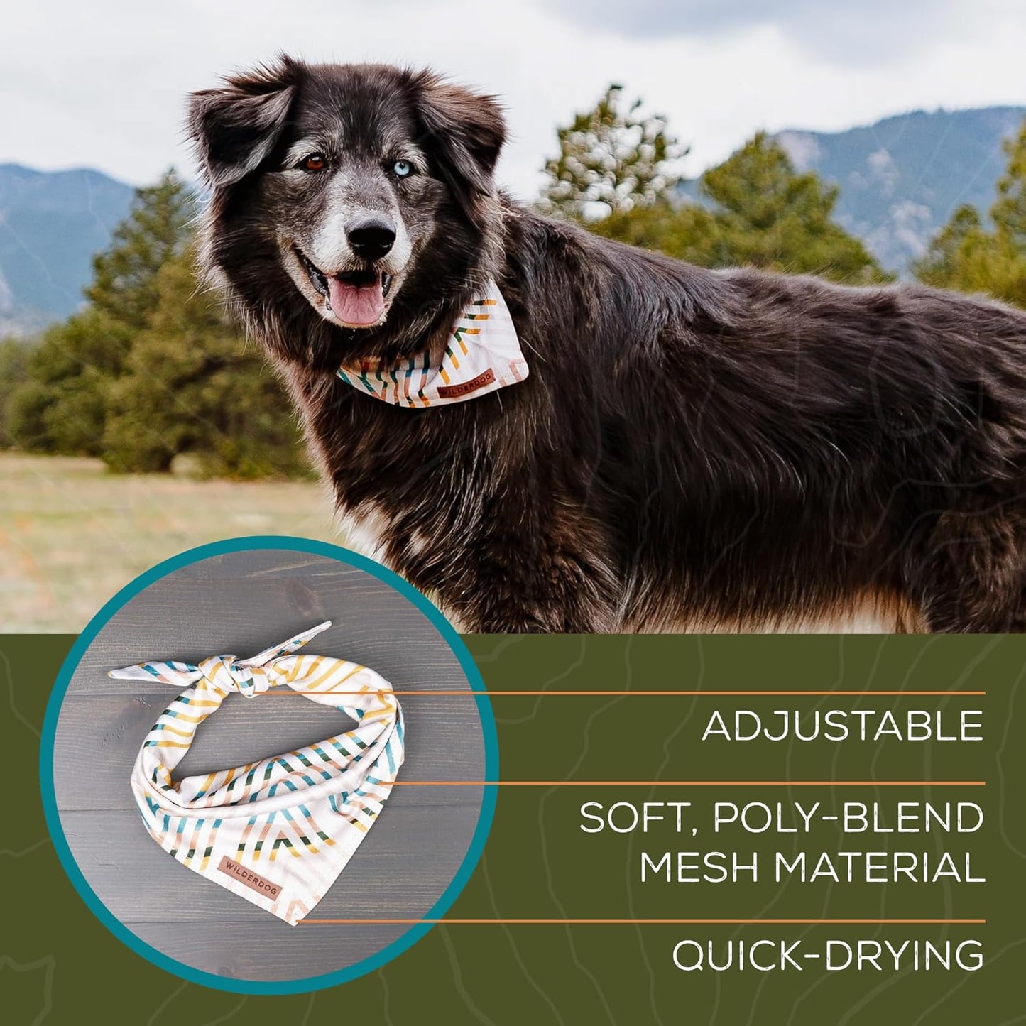Wilderdog Dog Bandana with Lightweight Quick Drying Poly-Blend Mesh Material in Off The Chain