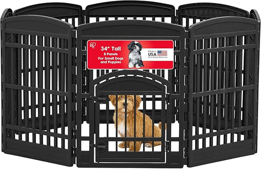 IRIS USA Dog Playpen with Door, 34” 8 Panel Pet Exercise Pen – Indoor Outdoor by IRISUSA
