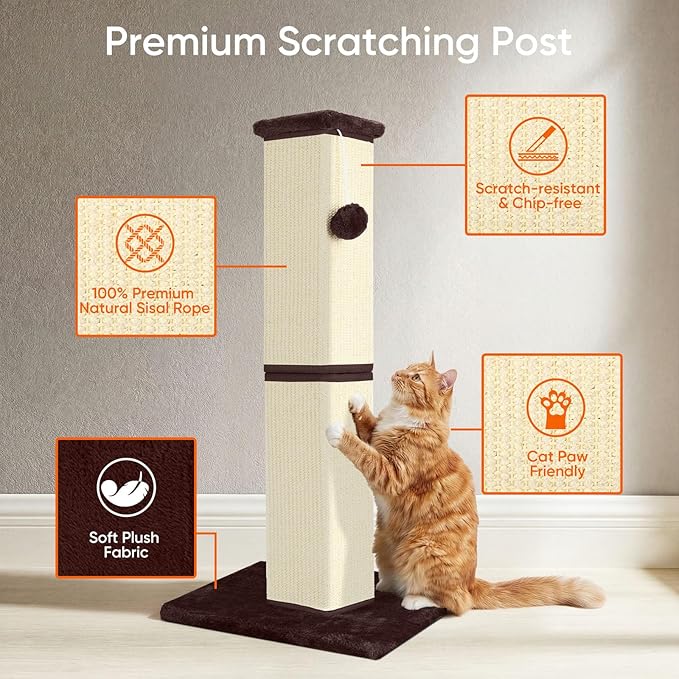 Cat Scratching Post 32 Inch for Indoor Large Cats and Kitten, Nature Sisal Tall - Image 3