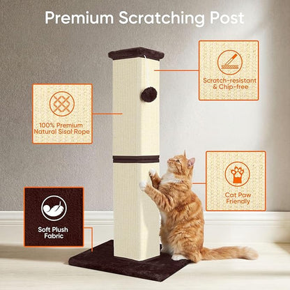 Cat Scratching Post 32 Inch for Indoor Large Cats and Kitten, Nature Sisal Tall - Image 3