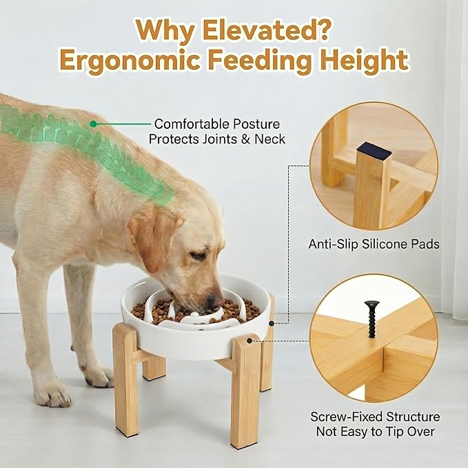 Elevated Slow Feeder Dog Bowl Large Breed, 8.8 Inch Ceramic Slow Eating Bowl - Image 4