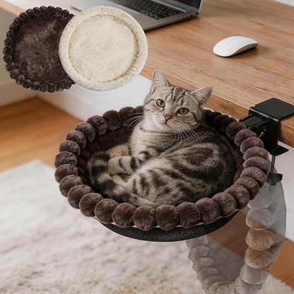 Foldable Cat Desk Bed with Sunken Design, 2 Dual-Sided Reversible Cushions by ButtonwoodNest