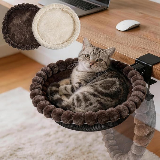 Foldable Cat Desk Bed with Sunken Design, 2 Dual-Sided Reversible Cushions by ButtonwoodNest