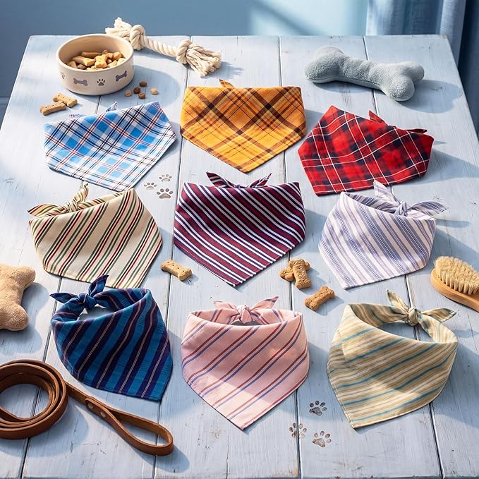 Weewooday 9 Pcs Large Dog Bandanas Buffalo Plaid Striped Dog Scarf Printing - Image 4