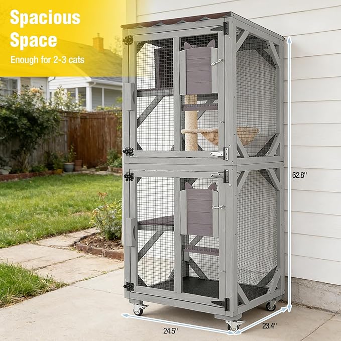 62.8’’ Cat Catio Enclosure, Sisal Scratching Post & Weatherproof Roof Cover - Image 8