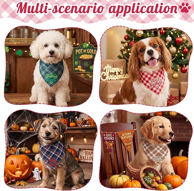 Weewooday 9 Pcs Holiday Dog Bandanas Seasonal Plaid Bandanas Patriotic Birthday - Image 6
