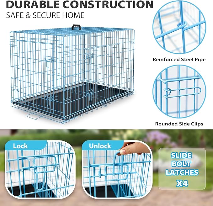 BestPet | Dog Crate | 36" | Blue | Foldable Metal Kennel - Image 4