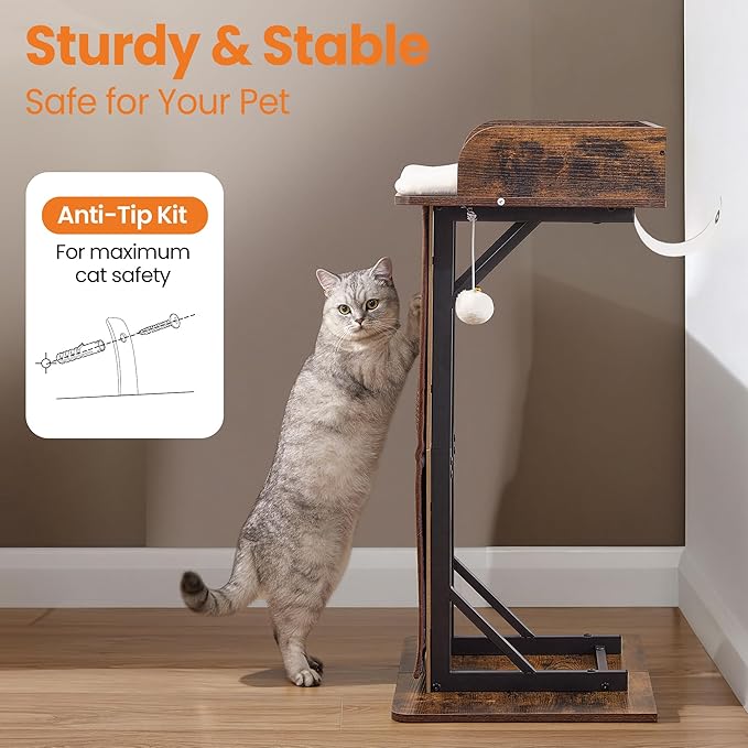 Modern Wood Cat Tree Tower for Indoor Large Cats, 33.8-Inch Tall Wooden Cat - Image 7