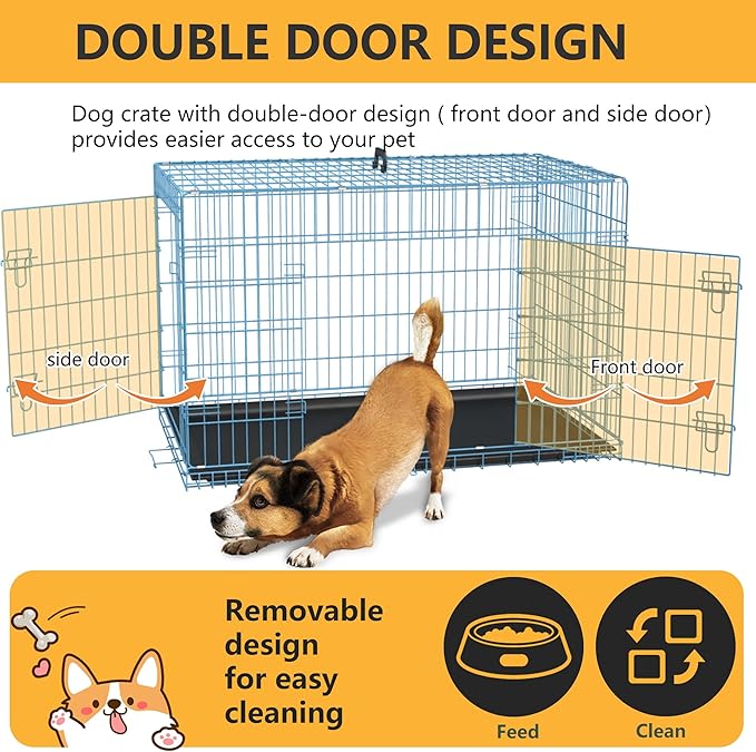 FDW Dog Crate for Medium Dogs 36 Inch Folding Metal WirePet Cage Double Door - Image 4